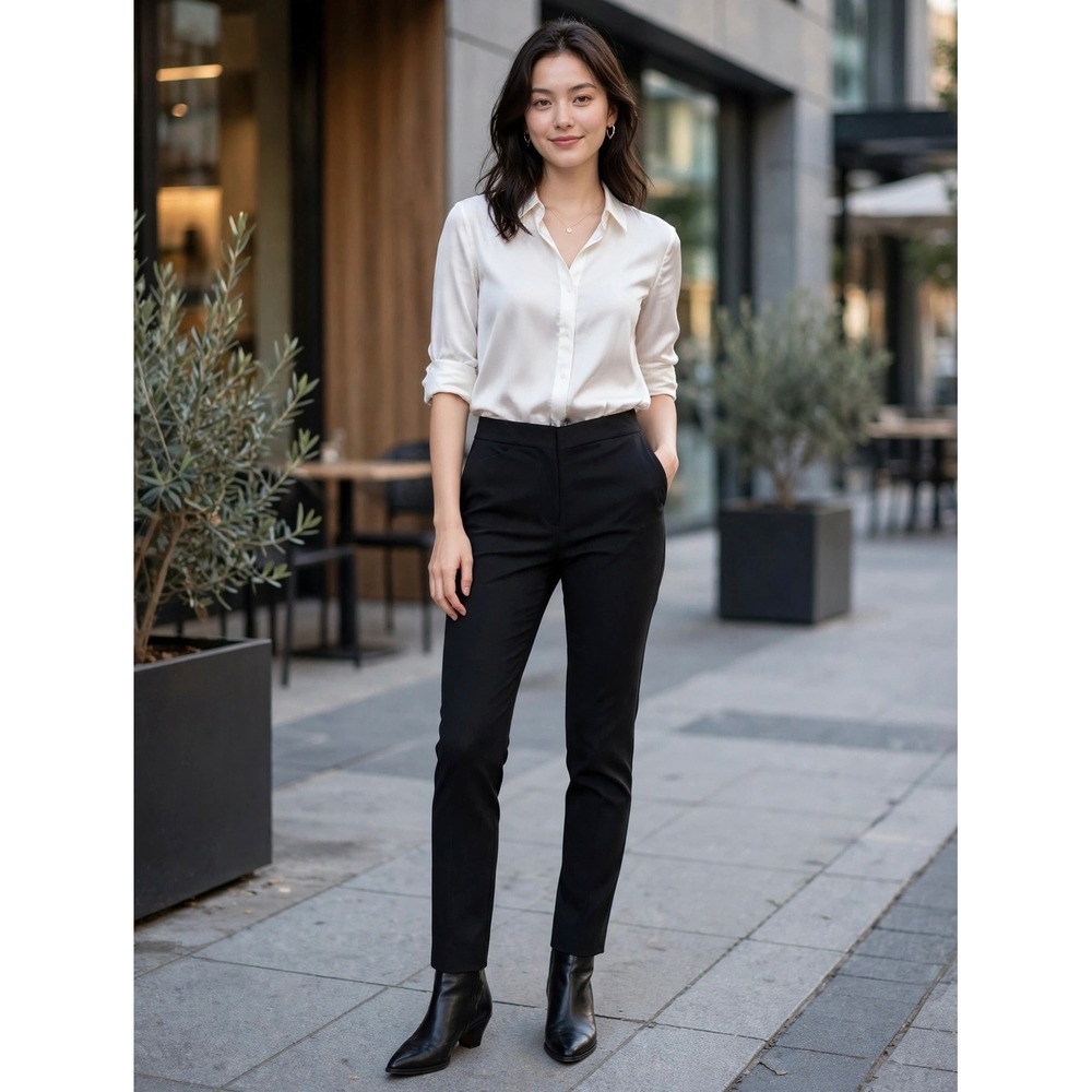 Lafayette 148 New York Irving Black Virgin Wool Slim Leg Dress Pants Size 10